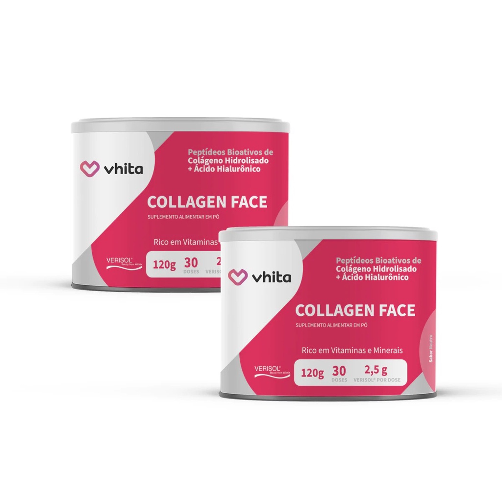 Kit 2 Collagen Face Colágeno Verisol ácido Hialurônico E Vitaminas Sabor Neutro Vhita 1407