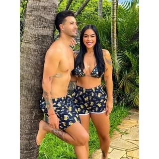 biquini mais kit casal de bermuda moda praia etampado