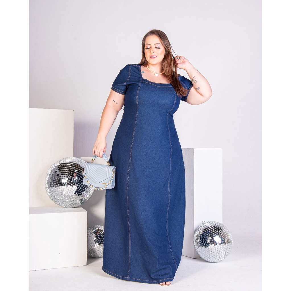 Vestido longo plus size 2024 jeans