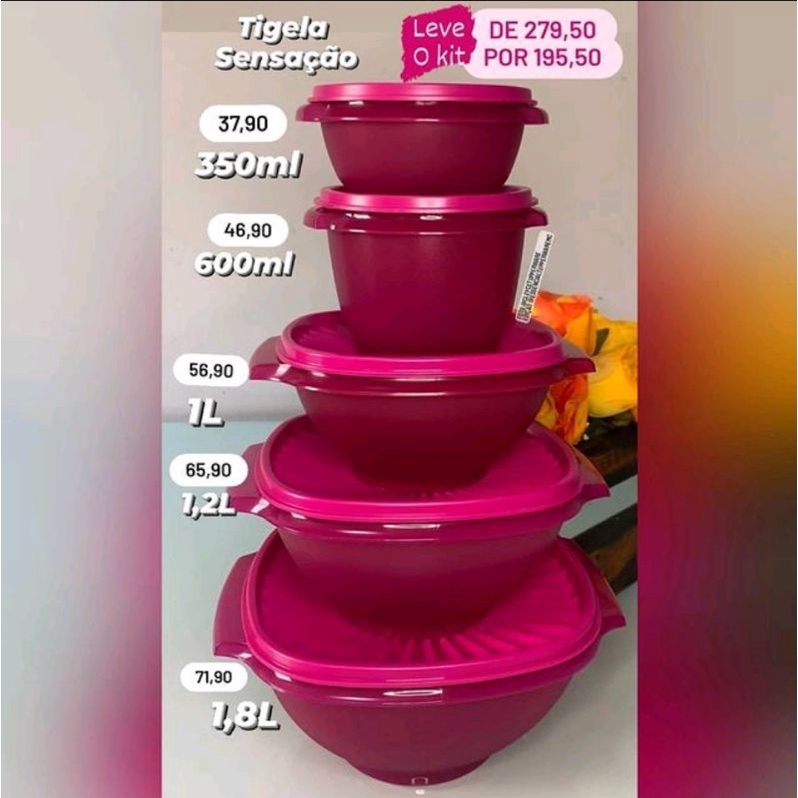 Tupperware Kit 5 Peças Tigela Sensação Rosa Pink | Shopee Brasil
