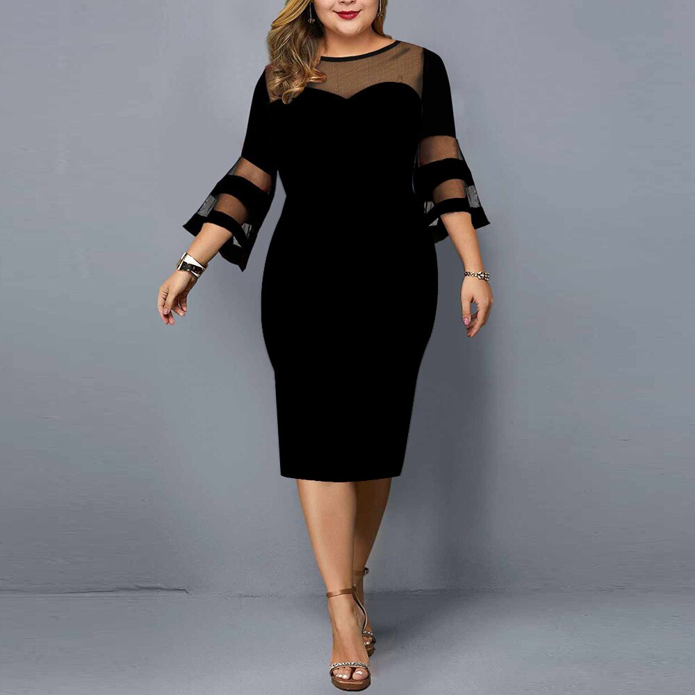 Compre Plus size vestidos pretos elegantes festa de noite mulheres