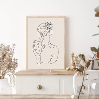 Quadro decorativo 1 peça 40x60 abstrato linhas finas simples moderno boho nórdico tons nude madeira para sala quarto