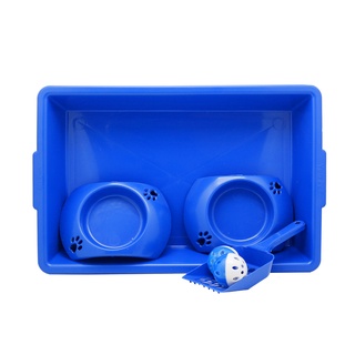 Kit Higiênico Caixa de Areia para gatos comedouro e Bebedouro Pá e bolinhas de guizo