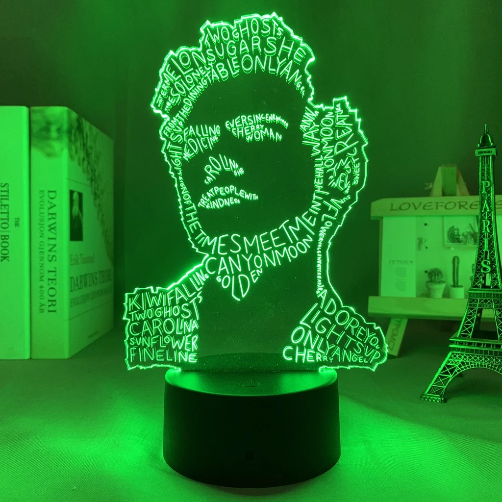 3d Luz Da Noite Lâmpada Harry Estilos Presente Para Fãs Quarto Decoração Luz Led Sensor De Toque Mudança De Cor Mesa De Trabalho Lâmpada Harry Estilos