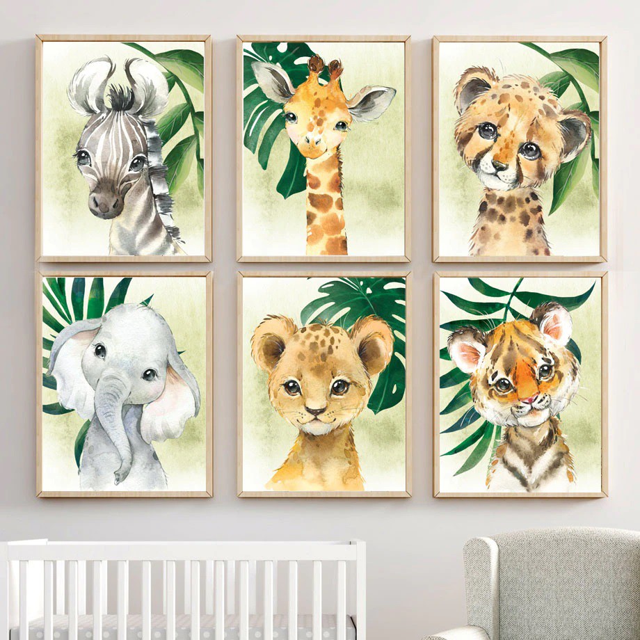 Kit 3 Quadros Decorativos Desenho Infantil Leão Girafa e Macaco -  Deliquadros