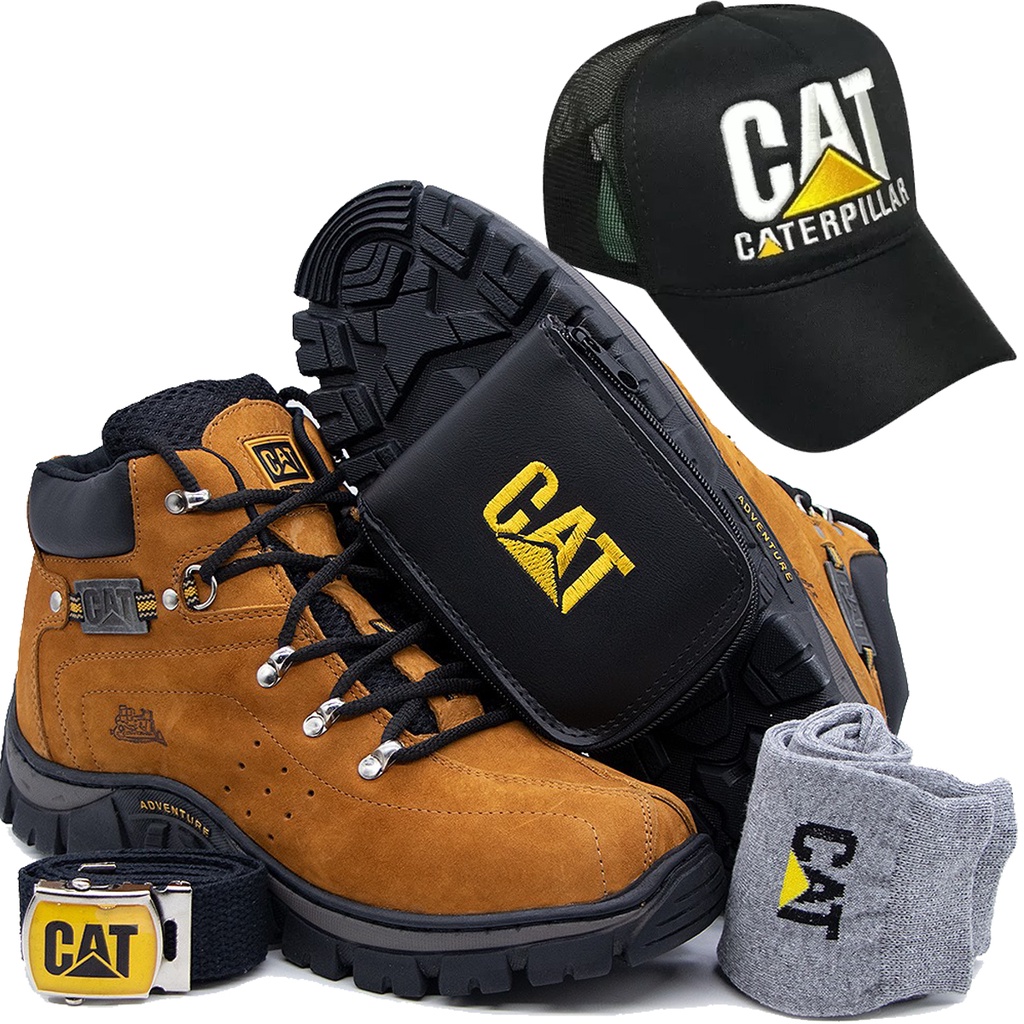 Kit Bota Caterpillar Bone Carteira Cinto