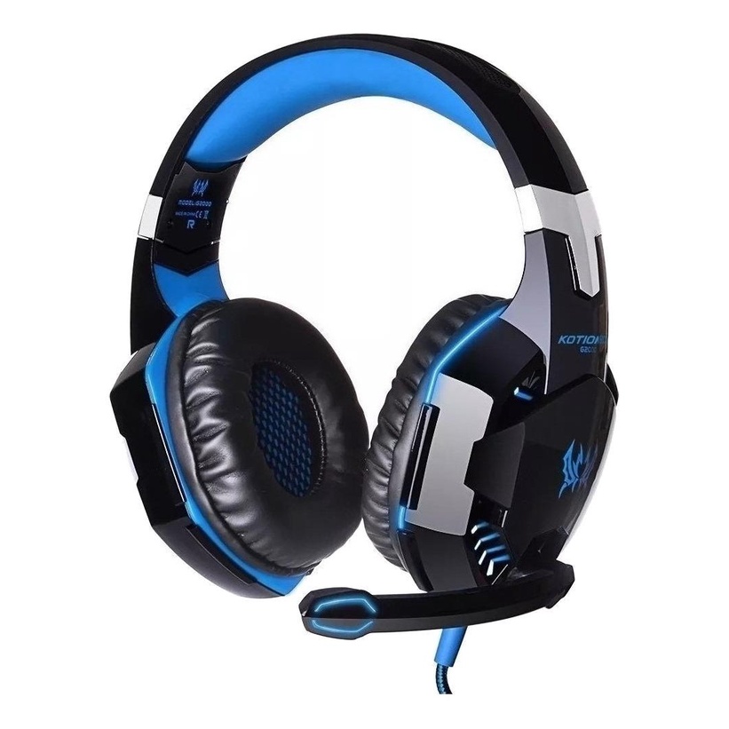 Fone De Ouvido Over Ear Gamer Kotion G2000 Preto E Azul Com Luz Led Ref