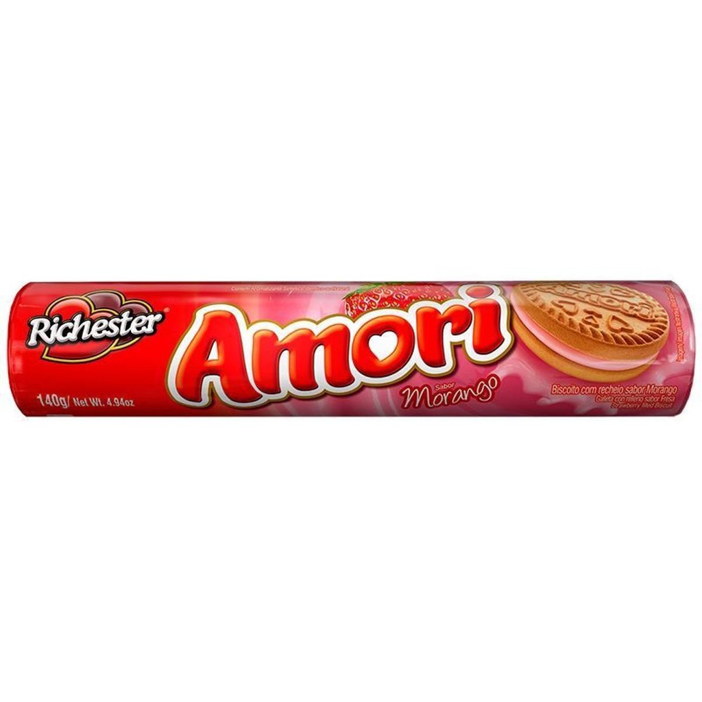 Biscoito Recheado Richester Amori Morango 10 pacotes 140g | Shopee Brasil