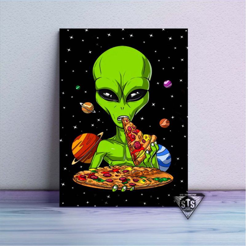 Quadro decorativo Alien Pizza Extraterrestre Desenho para sala quarto em  Promoção na Americanas