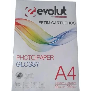 100 Folhas Papel Fotografico A4 Glossy 230 Gr Evolut