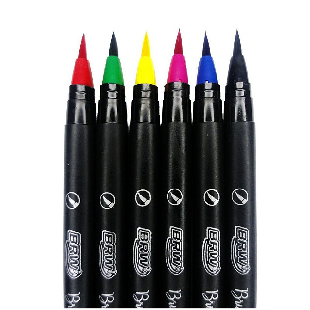 Caneta Brush Pen BRW Ponta Fina - Escolha a Cor | Shopee Brasil