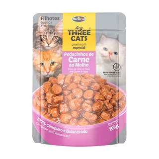 Racao Umida Three Cats Original Filhotes Carne Sache 85gr