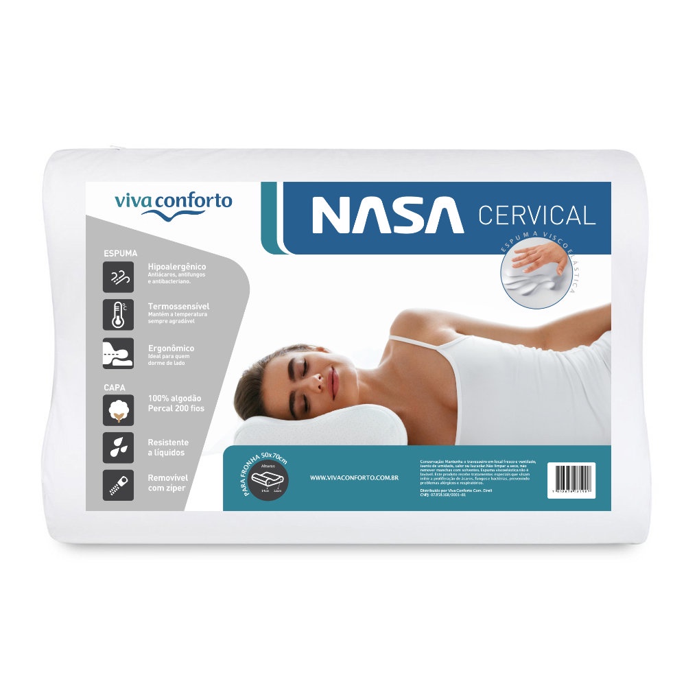 Travesseiro Nasa Cervical Anat Mico Ortop Dico Viscoel Stico Capa Com Z Per Em Percal Fios