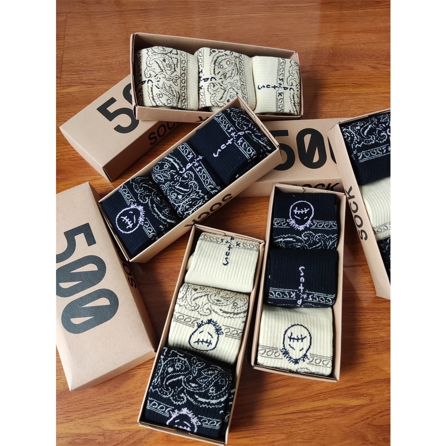 3Pairs/Box Meias Unisexo De Tubo Médio Algodão 500 Skate Tripulação Mulheres Homens Travis Scott Atléticas Hip Hop Running Socks