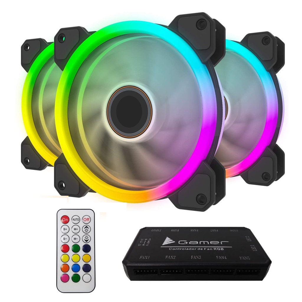 KIT 3 COOLER FAN RGB DUPLA FACE 120MM + CONTROLADORA - 01521