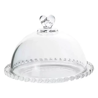 Queijeira De Vidro Cristal Com Tampa Coração Lyor Porta Queijo Para Café da Manhã Decorar Mesa Posta 19,5x13cm