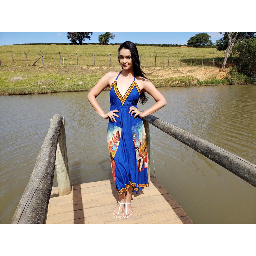 Vestido Len o Estampado Frente nica