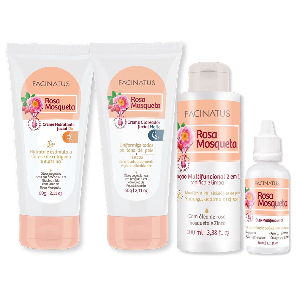 Kit Rosa Mosqueta Creme Clareador Óleo Creme Hidratante e Loção ...