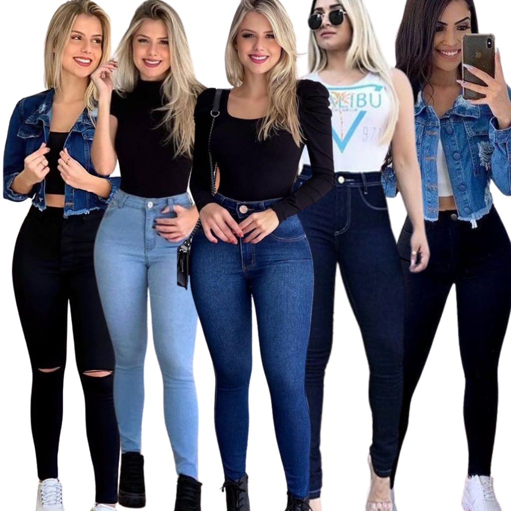 Kit Com Duas Unidades De Calça Jeans Skinny Feminina Cintura Alta