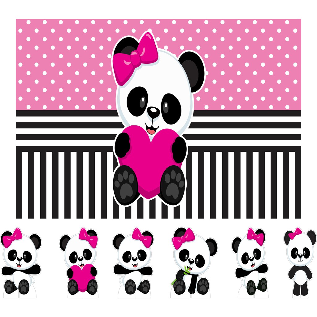 Kit Display De Mesa Festa Infantil Urso Panda (FEMININO) (PINK