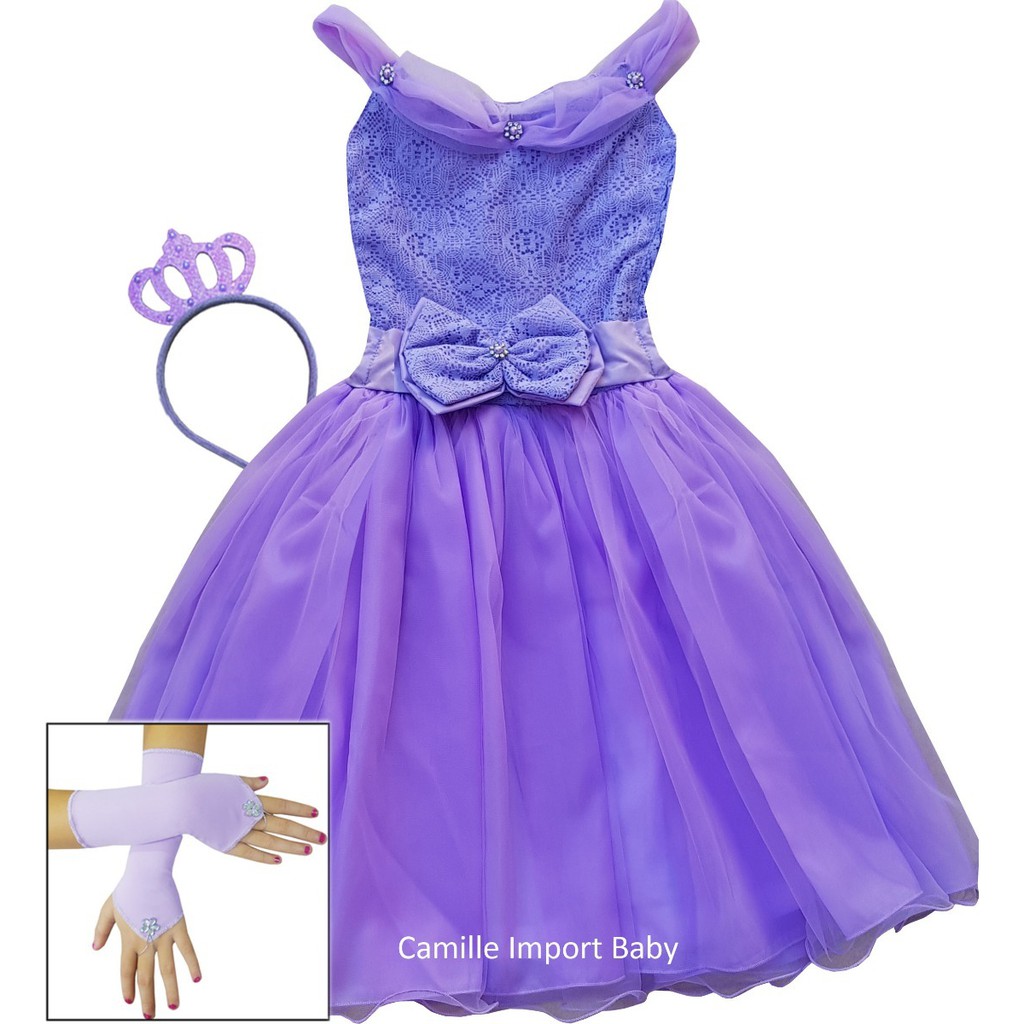 Fantasia Infantil Vestido Princesa Sofia Rapunzel Par Luvas e