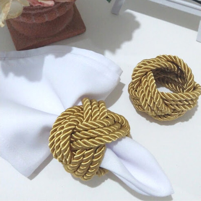 Anel Porta Guardanapo Camicado Trançado com 3 voltas Cordão São Francisco Mesa Posta Dia das Mâes