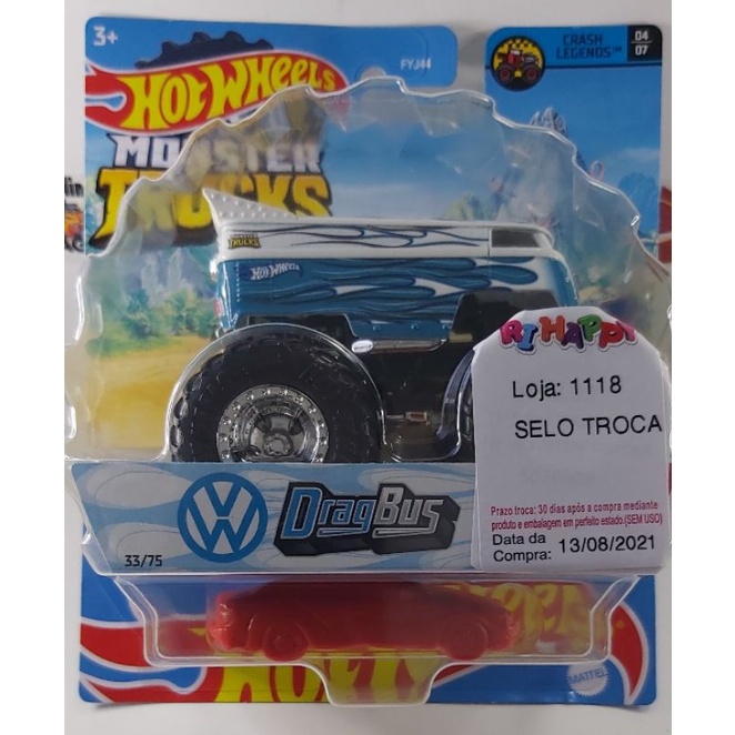 Hot Wheels Monster Truck para Crianças, Diecast Car, Big Foot Drag Bus,  Bone Shaker, Brinquedos para