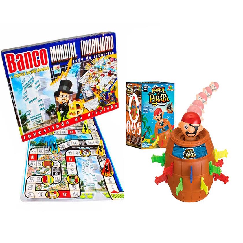 Jogo tabuleiro banco imobiliario Pula pirata barril pirata