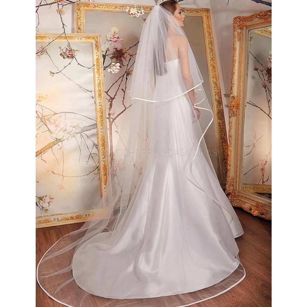 Véu Noiva Cetim 2,5 Metros Camadas Branco Longo