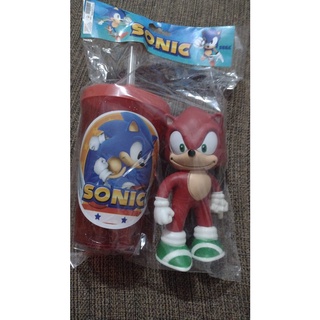 Boneco sonic vermelho 15cm com copo e canudo