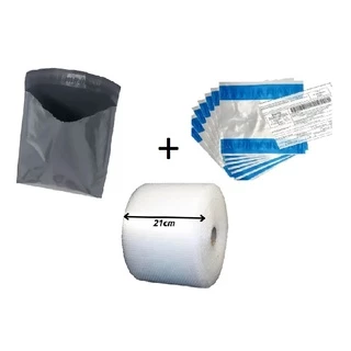 Kit plastico bolha 21cm x 100 metros + 100 envelopes de segurança eco + 100 envelopes AWB Canguru