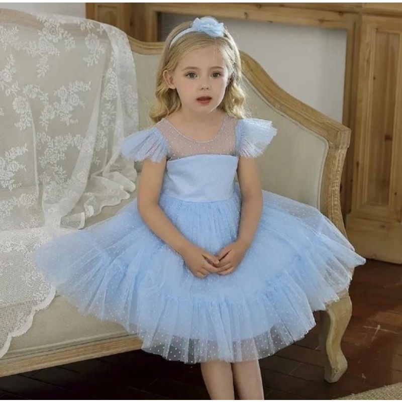 Vestido Infantil Azul de Princesa para Casamento Anivers rio Festa 3 anos a 4 anos