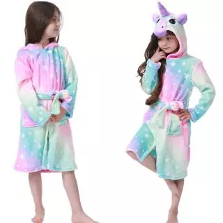 Roupão De Banho Com Capuz Flexível Com Estampa De Unicórnio Para Meninas / Roupa De Dormir