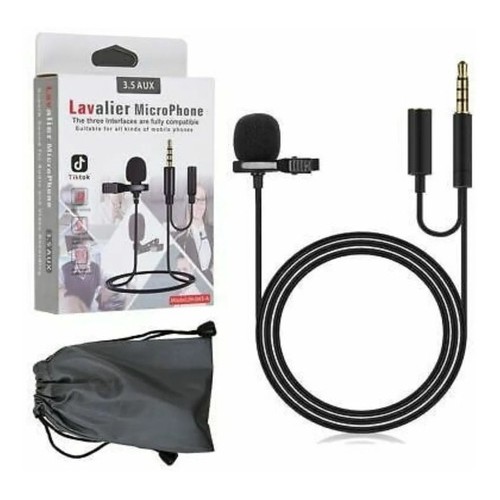 Microfone Lapela C/ Fio - Jh-043a - Plug P3 + Femea P/fone
