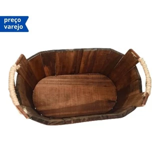 Cesta / Tina / Balde /de Madeira Rústica com detalhes de Sisal