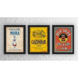 Quadro Decorativo Kit 03 Peças 20x30 Que Seja Doce a Vida e a Alma Para Cozinha Sem Moldura