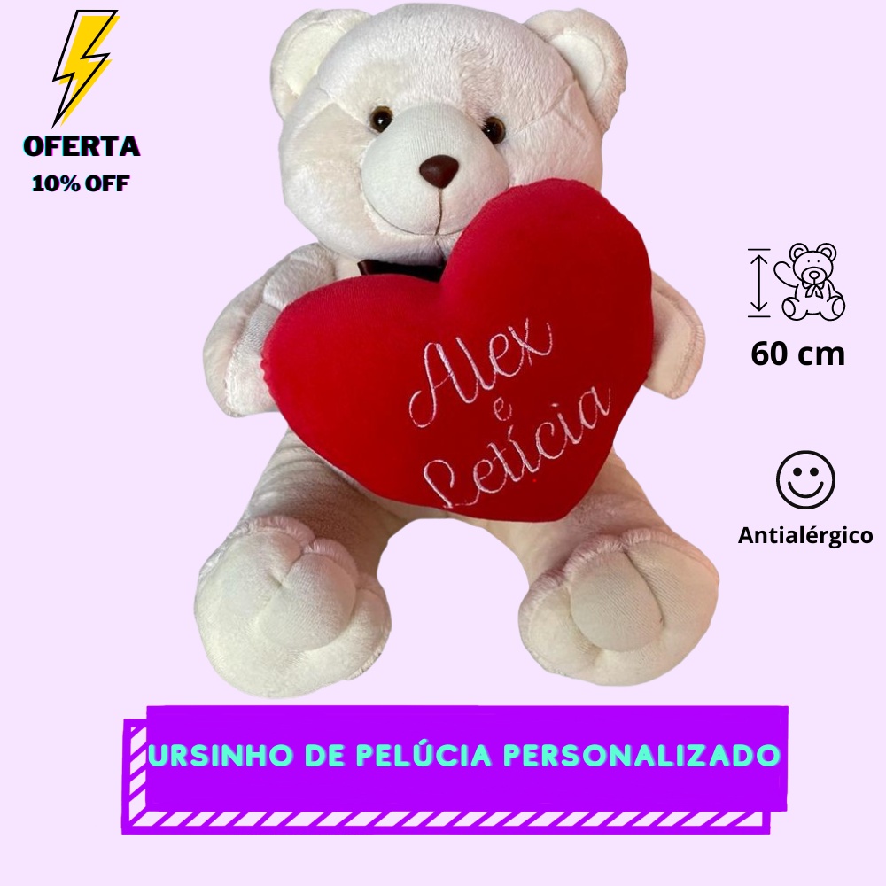 Ursinho Pelúcia Urso Personalizado com nome casal namorados presente 60 ...