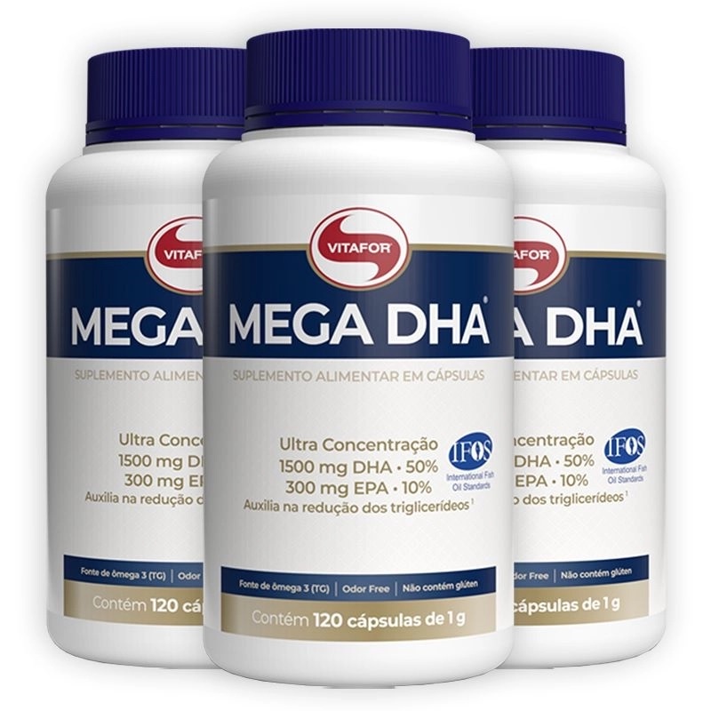 Kit com 3 MEGA DHA Vitafor 120 Capsulas - Ômega 3 DHA Alta Concentração ...