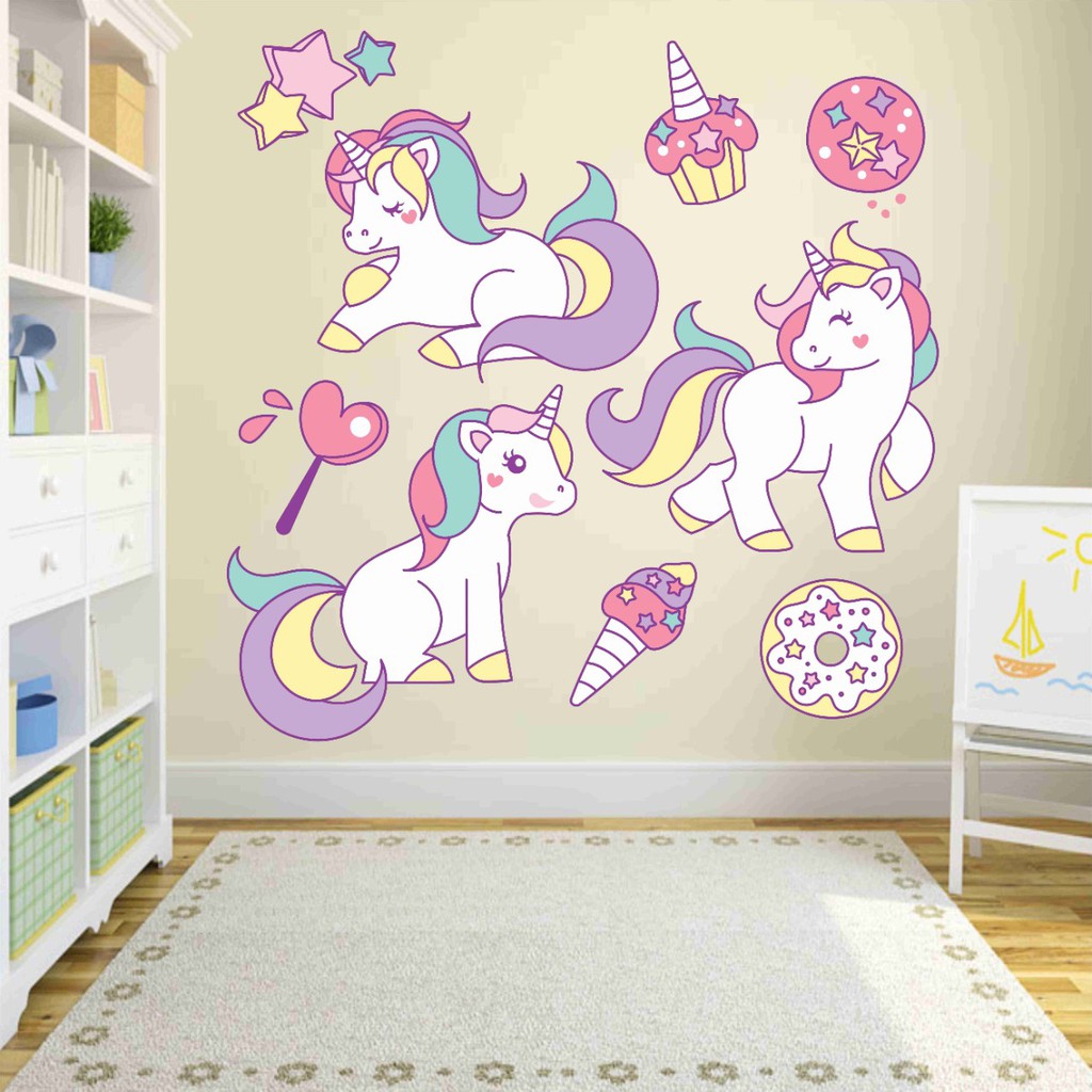 Adesivo De Parede Infantil Criança Quarto Menina Unicórnio Baby Rosa ...