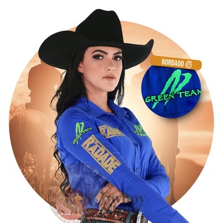 camisao country radade feminina bordada barretos peao cowgirl green