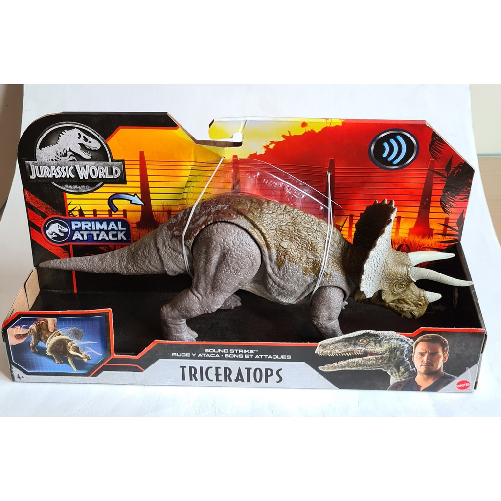 Triceratops Jurassic World Primal Attack Com Som Mattel