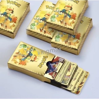 27-54pçs Metal Ouro Prata Pokémon Cartas Versão Em Inglês Charizard Pikachu Treinador Coleção De Jogo De Batalha Brinquedos
