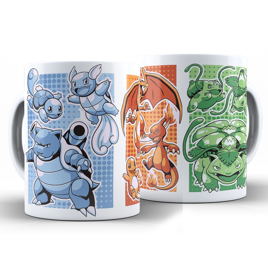 Caneca Trio de Iniciais Pokémon - Xícara Personalizada 325ML Porcelana Cerâmica