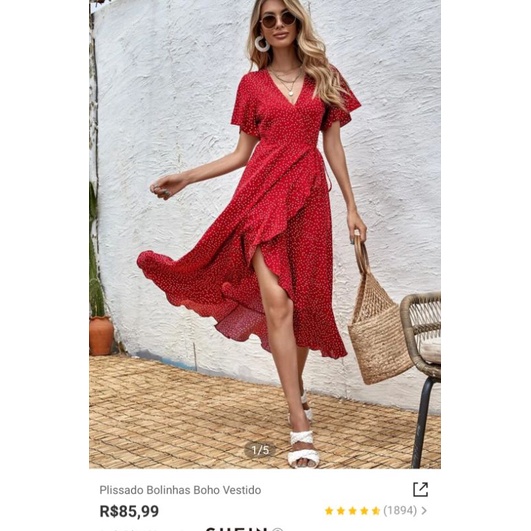 vestido vermelho Shein Shopee Brasil