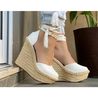 Espadrille anabela store aberta na frente