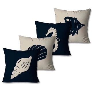 Kit com 4 Capas de Almofadas Decorativas Praia Azul Único