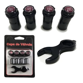 Kit Tampa Bico Válvula Antifurto Pneu Fiat Vermelho Preto