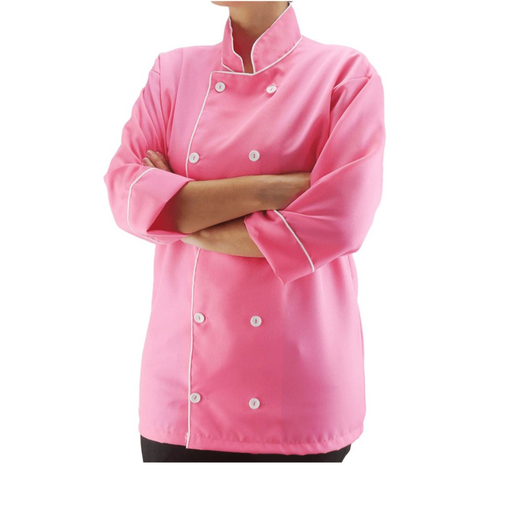 dolmã chef de cozinha rosa com branco