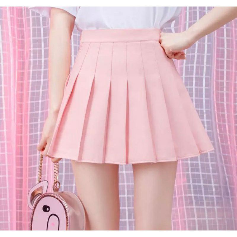 Saia colegial rosa lilás e-girl com pregas cosplay kpop kawaii