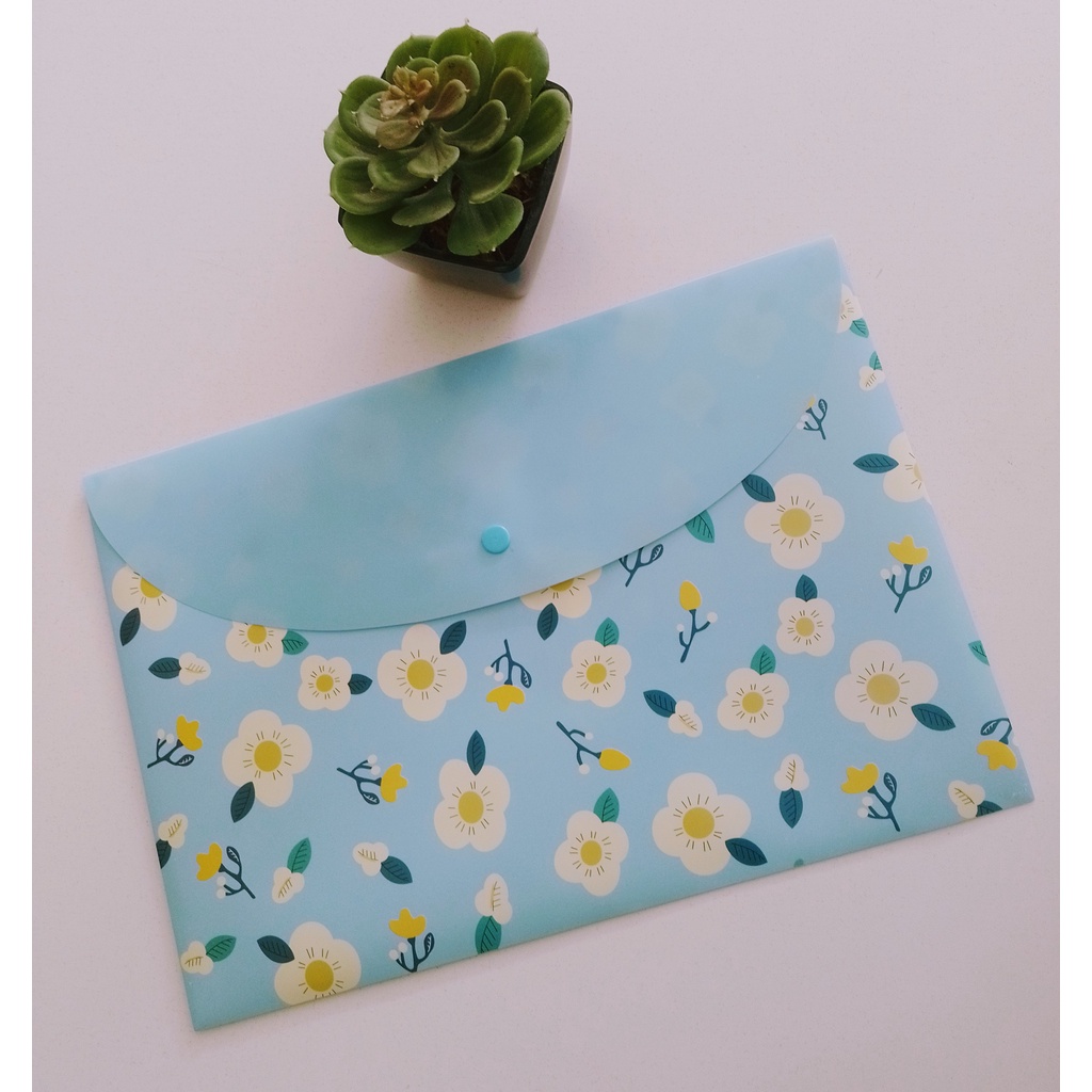 Pasta Envelope A4 Floral Azul com Botão Shopee Brasil
